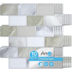Art3d Peel and Stick Beige & White Wall Tiles 12"x12" Thickened Design Backsplash, Self-Adhesive Tile for Kitchen & Bathroom Decor