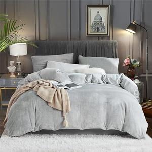 YASMENG Fluffy Velvet Duvet Cover Set Light Grey Twin Size Fall Winter Soft Warm Flannel Comforter Cover Silver Gray 68" x 90" Luxury Cozy Plush Fleece Reversible Bedding Duvet Cover Set Gray 2pc