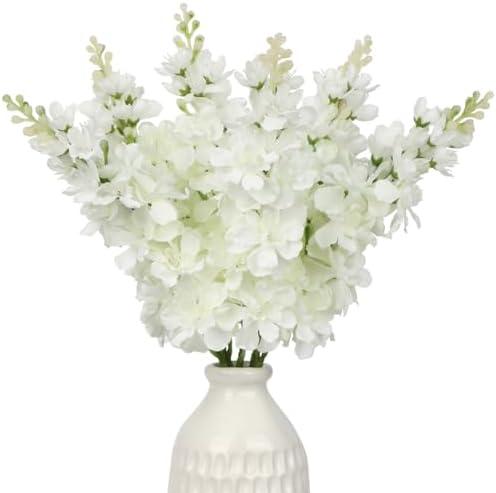 DILATATA White Delphinium Artificial Flowers, 6pcs Artificial Larkspur Flower 17.5'' Fake Delphinium Flowers Silk Flowers for Home Decor, DIY Floral Centerpieces for Tables