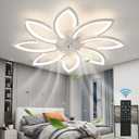 35" Geometric Ceiling Fan with Light Remote Control, 6 Speeds 3 Colors, White Low Profile Flush Mount Ceiling Fan for Kitchen Bedroom Living Room
