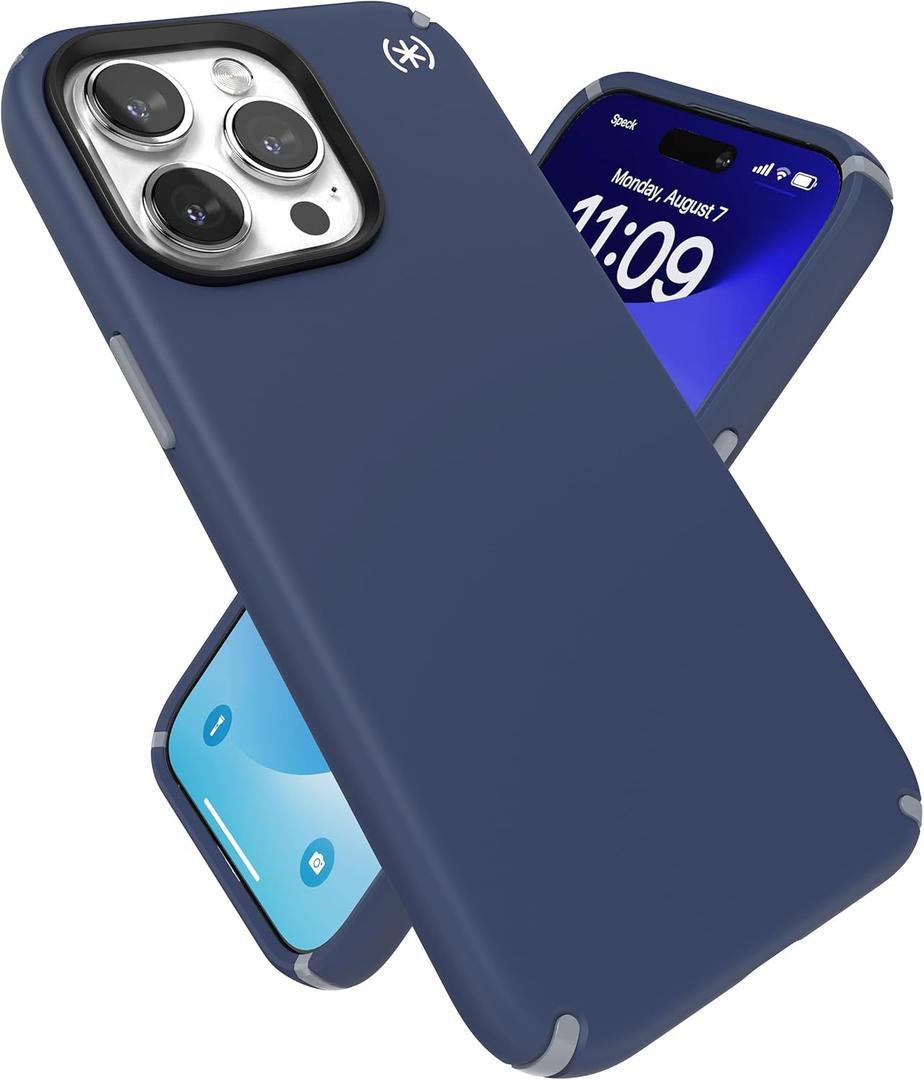 Speck iPhone 15 Pro Max Case - Built for MagSafe, Drop Protection - Scratch Resistant, Soft Touch, 6.7 Inch Phone Case - Presidio2 Pro Coastal Blue/Dust Grey/White