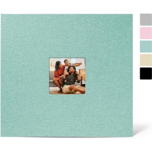 12x12 Inch Large 3 Ring Binder Scrapbook Photo Album, Linen Cover Scrap Book with 50 Plastic Sleeves 100 Pages 12 x 12 Scrapbooks White Pages for Wedding Baby Adventure Travel Women Kids (Cyan Blue)