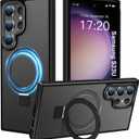 Compatible with Samsung Galaxy S23 Ultra Case with Magnetic Ring Stand, Military Drop Protection, Anti-Scratch/Anti-Fingerprint Translucent Matte Case for Samsung S23 Ultra (Black)