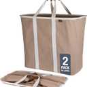 CleverMade Collapsible Laundry Caddy Brown (LUXE) - Pack of 2 64L / 17 Gal - Foldable Storage Organization Container Clothes Room Storage Solution