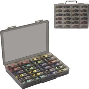 Toy Storage Organizer Case for Hot Wheels Car, for Matchbox Cars, for Mini Toys, for Small Dolls. Carrying Box Container Carrier with 24 Compartments (Box Only) (Black)