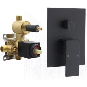 Solid Brass 3 Way Shower Diverter Valve, Drettyer Matte Black 3 Outlet Pressure Balancing Mixer Shower Temperature Control Shower Valve Kit
