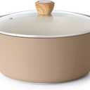 SENSARTE Ceramic Nonstick Stock Pot with Lid, 2.6/4.5/6.6/8.5 QT Soup Pot Casserole Pot, Non-toxic Healthy Pasta Pot, Large Cooking Pot Stew Pot, Induction Compatible, PFOA PFAS PTFE Free, Taupe