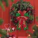 2 Pack Christmas Wreath Bows Christmas Decor Bows Glitter Green Red Words Ribbon Bows for Wreath, Xmas Tree Topper Bows for New Year Party Decoration Home Indoor Outdoor Wreath Ornament Supplies