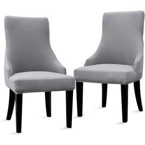 Liykimt Stretch Wingback Side Chair Slipcover-Accent Chair Cover Slipcover with Arm,Washable Upholstered Arm Dining Chair with Nailed Trim Protector for Dining Living Room Set of 2,Light Gray