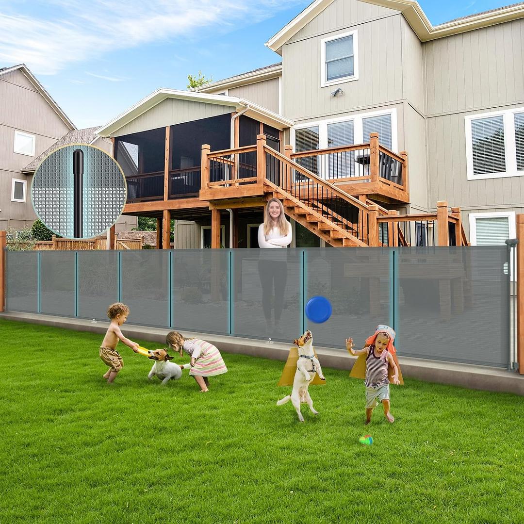 236'' Retractable Baby Gates Extra Wide, 42'' Extra Tall Retractable Dog Gate, 20 FT Grey Indoor/Outdoor Retractable Gate with Reinforcement Rods for Garage, Doorways, Stairs, Decks, Driveway, Patio