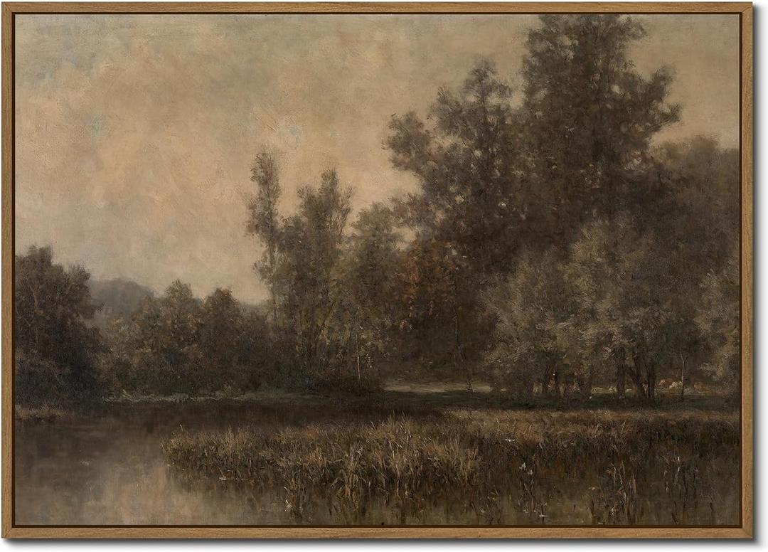 Vintage Landscape Art Prints Forest Lake Scenery Wall Art Moody Swamp Pictures Wall Decor Nature Wilderness Illustrations Fine Art Decor Framed for Living Room Bedroom Farmhouse Office - 20x28 Inch
