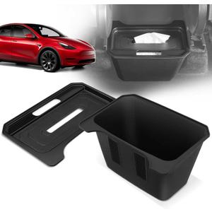 YHTAUTO Rear Center Console Organizer with Lid Fit for Tesla Trash Can Model Y 2020-2025, TPE 2nd Row Center Console Storage Box Tissue Holder Rear Middle Storage Bin