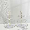 RAUVOLFIA 3 Tier Cupcake Stand, Tiered Serving Cake Stand, Transparent Plastic Dessert Stand, Weddings Parties Pastry Serving Tray (2 Pack, Clear Plate with Gold Rim)