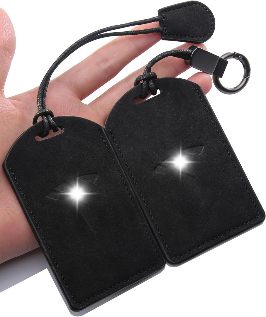 Tumbled Leather Key Card Holder, for Tesla Model 3/Y/S/X/Cybertruck, with Keychain Accessories, 2-Pack