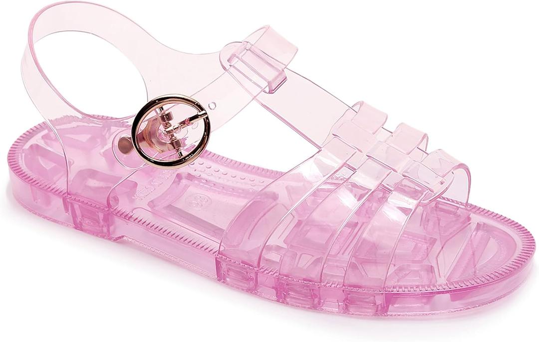 Toddler Sandals Jelly Shoes Girls Unisex Boy Flat Retro Slides Clear Kids Water Slippers Slingback Summer Beach Size 8 Adjustable Buckle Glitter Dress Soft (7 Women/6 Men, Adult Clear Pink)