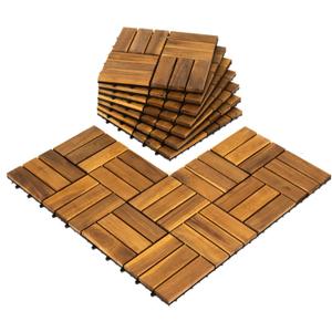 Pack of 10 Deck Tiles - 12"x12" Interlocking Natural Solid Acacia Wood for Outdoor & Indoor, Patio Garden, Balcony, Poolside - Natural Color