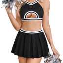 Avidlove Lingerie for Women Sexy Mini Skirt Cheerleader Costume Hollow Crop Top Y2K Pleated Skirts Set Cosplay Rave Outfit (XX-Large, Black)