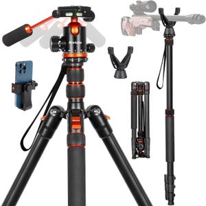 2 in1 Tripod for Camera & Hunting Tripods, 68" Camera Tripods & Monopods with Removable Handle, Aluminum Rifle Tripod & Shooting Stand, Heavy Duty Tripods for DSLR,Canon,Nikon,Sony, Extra Carry Bag (Orange)