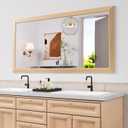 Amorho 60 X30 Inch Bathroom Mirror for Wall, Oak Wood Grain Metal Framed Mirror, Anti-Rust, Hang Horizontally/Vertically, Suitable for Bedroom, Farmhouse, Bathroom, Decorative