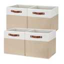 Temary Fabric Storage Cubes - 12 Inch Collapsible Bins (4Pack) - Empty Gift Baskets for Organizing Shelves, Closets, Nursery (White & Khaki)