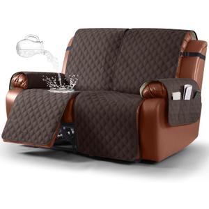 Ruaozz Waterproof Recliner Sofa Covers, 1-Piece Couch Covers for Reclining Couches Reclining Couch Cover Washable Furniture Protector with Elastic Straps Pocket for Kids Pets (Chocolate, XL 2 Seater)