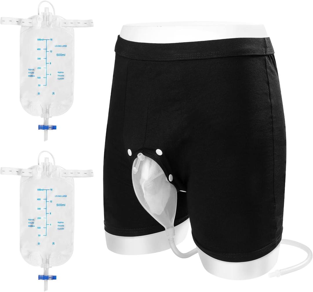 Wearable Urine Bag Male Urinal Bag Incontinence Pants for Men, Reusable Portable Male Collection Bags Urinal System with Collection Bag Portable Leak Proof Leg Pee for Elder (XL)