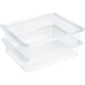 Kitchen Spaces Stackable Fridge Storage Containers, Compact Organizers with Lids for Kitchen and Pantry, Keep Deli Meats and Cheeses Fresh, Clear and Sturdy Food Bins, 2 Pack, Hand Wash Only