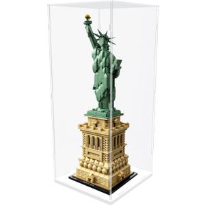 Choowin 20 inch Tall Acrylic Display Case for Lego Statue of Liberty 21042 Display Thickened Clear Acrylic Display Cases for Collectibles Figures Doll Assemble Dustproof Display Box(White Base)