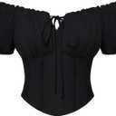 Scarlet Darkness Renaissance Shirt Women Short Sleeve Corset Tops Peasant Blouses (Medium, Black)
