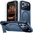 2 x MOZOTER for iPhone 17 Pro Case with Kickstand,[Compatible with MagSafe] [12FT Military Grade Protection] Slim Translucent Matte Shockproof Phone Case,6.3",Blue