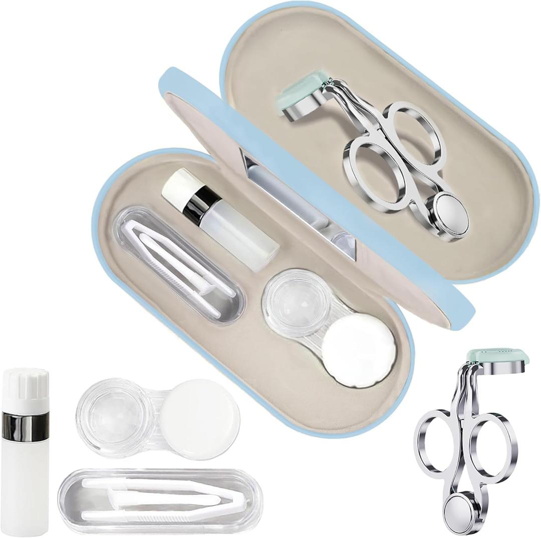 2 in 1 Multifunction Eyeglass Case With Mirror, Durable Lens Case, Contact Lens Remover, Color Contact Lenses (Blue)