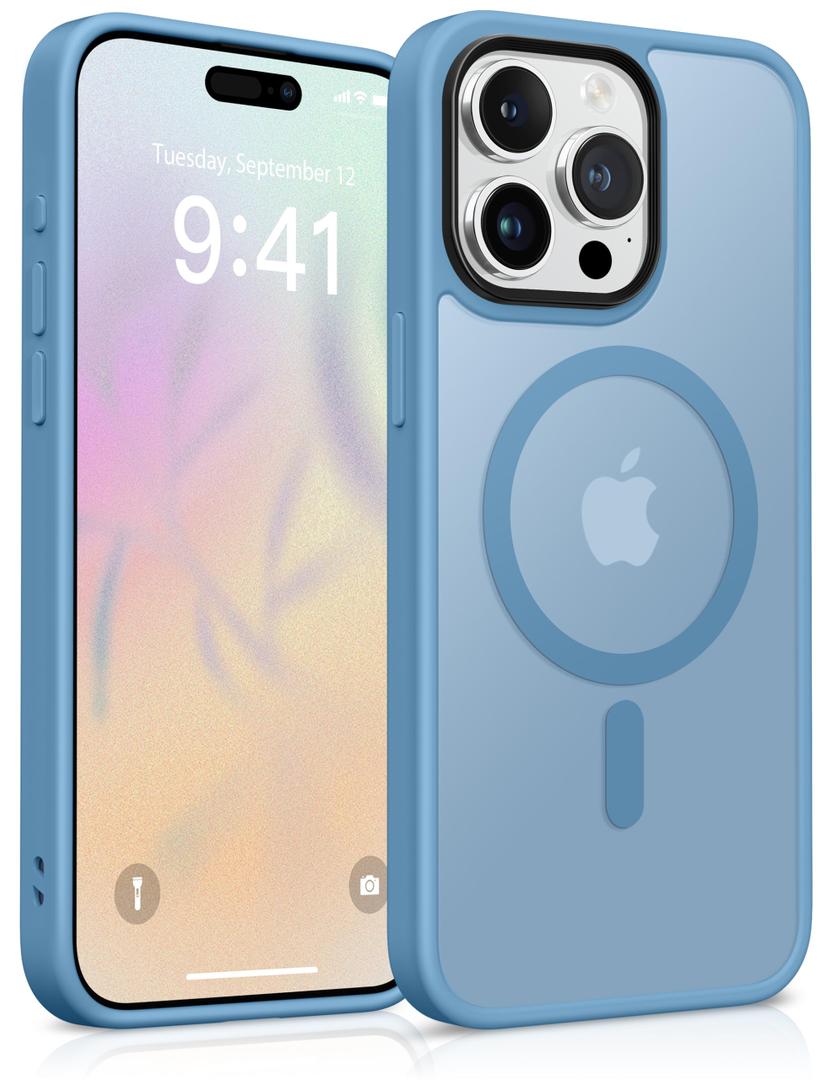 GONEZ Magnetic for iPhone 15 Pro Max Case,Compatible with MagSafe,[Military-Grade Drop Protection][Anti-Fingerprint] Slim Translucent Matte Back Shockproof Phone Protective Case(Sea Blue)