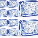 Set of 10 Clear Floral Cosmetic Bags PVC Makeup Bags Waterproof Travel Organizer Toiletry Pouches for Wedding Birthday Baby Shower Party Ideal Gift for Women Nurse Bridesmaid(Blue)