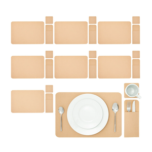 Juvale Felt Table Placemats Set of 8 for Dining Table and Kitchen Decor with Drink Coasters and Cutlery Pouches (Beige, 24 Pieces)