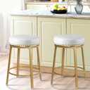 White & Gold Bar Stools Set of 2 Counter Height 24 Inches Swivel Bar Stools for Kitchen Counter Island Backless Modern Gold Barstools Upholstered Faux Leather Round Counter Stools, Off White+Gold