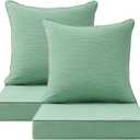 Outdoor Deep Seat & Back Cushion Set (2-Pack), 24 x 24 Inch Water Repellent and Fade Resistant Patio Furniture with Removable Cover for Outside Sofa Couch, Ash Pinstripe Weave