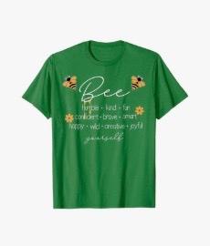Women Cute Bee Graphic Tee Shirts Short Sleeve Inspirational Funny Letter Print Summer Loose Tee Tops (2XL)