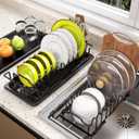 Sink Dish Drying Rack - Expandable Small Dish Rack Dish Drainer for Kitchen Counter with Cutlery Holder, Drying Rack Fit for 15-20 Kitchen Sink,Ideal for small apartments, RVs, and campers. (Black)