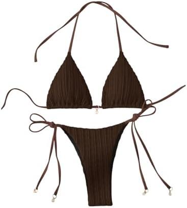 Verdusa Women's Two Piece Swimsuits Swimwear Halter String Triangle Bikini Sets, S