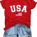 American Flag Shirts for Women: USA Flag Graphic Tee 4th July T Shirt Blouse Tops (XL)