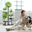 iDavosic.ly 5 Tier Plant Stand Indoor Outdoor, Tiered Corner Plant Stands for Multiple Plants, Metal Plastic Tall Plant Display Holder Flower Shelf for Patio Living Room Garden Balcony Bedroom, Black