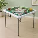 35" Square Mahjong Table, 4 Player Portable Folding Card Table with Green Tabletop & 4 Cup Holders, Durable HDPE Material, Removable Legs for Easy Storage, White