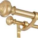 Warm Gold Decorative Curtain Rods, 28 to 48 Inch with Urn Finials, Telescoping Window Treatment Rod