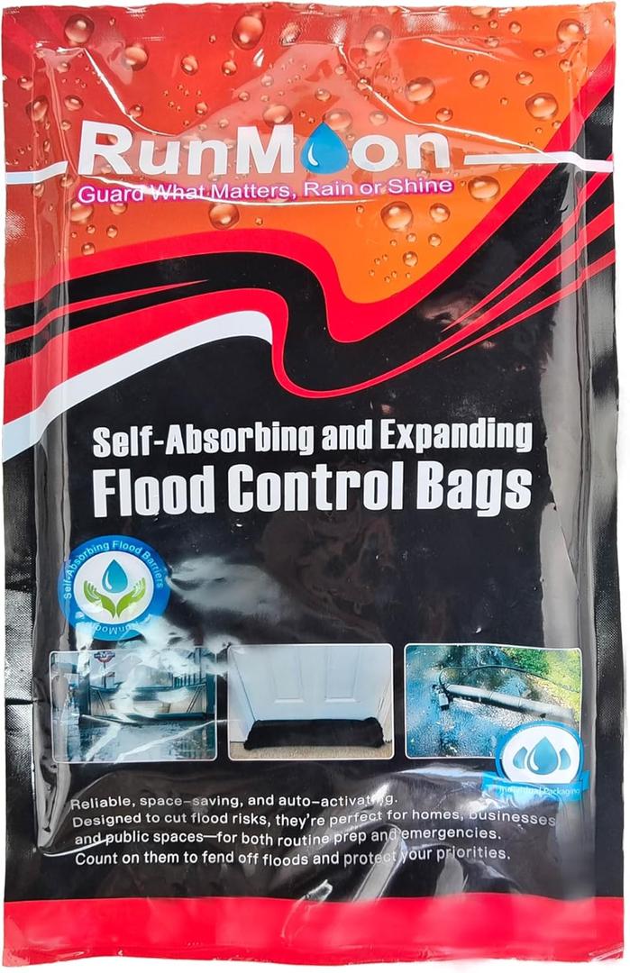 Self-Absorbing Flood Barriers: 8x5 Dry Size, Individual Airtight Packs, Reinforced Handles  Reliable for Home/Garage/Doorway Protection (1-Pack - Individual Packaging)