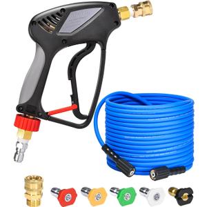 TOOLCY Pressure Washer Gun and Hose Kit, 50ft Kink Resistant Power Washer Hose and Gun with 5 Nozzle, 3/8" Swivel Quick Connector & M22-14mm Plug, Compatible with Simpson, Craftsman, Ryobi