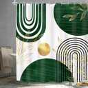KOMLLEX Green Boho Shower Curtain for Bathroom Decor 72Wx72H Inches Abstract Retro Gold Mid Century Minimalist Modern Leaves Arch Geometric Fabric Waterproof Polyester 12 Pack Hooks Pack Hooks
