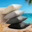ANRODUO Pack of 2 Beige Outdoor Pillow Covers for Patio Furniture Decorative Farmhouse Linen Cushion Sham Outdoor Waterproof Outside Square Pillowcase for Garden Balcony Bench Summer Decor 20x20 Inch