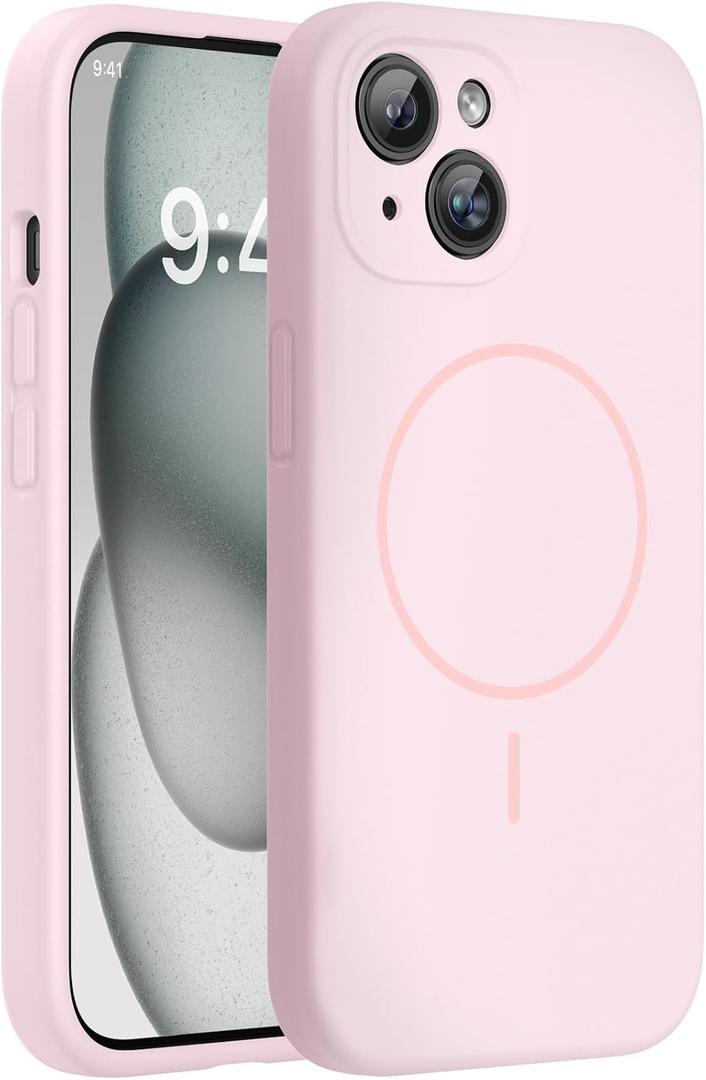 Miracase Compatible with iPhone 15 Case, [Soft Anti-Scratch Microfiber Lining], Liquid Silicone Case Gel Rubber Shockproof Drop Protection Phone Case for iPhone 15, Sand Pink
