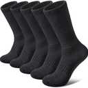 FNOVCO Women's Hiking Walking Running Crew Socks Thick Cushioned Athletic Compression Socks 5 Pairs (Black, 9-11)