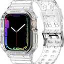 amBand Compatible for Apple Watch Band 45mm 44mm 42mm with Bumper Case, Crystal Cute Women Strap for iWatch SE(3/2/1) Series 9 8 7 6 5 4 3 2, Sport Transparent Jelly Protective Cases Protector, Clear